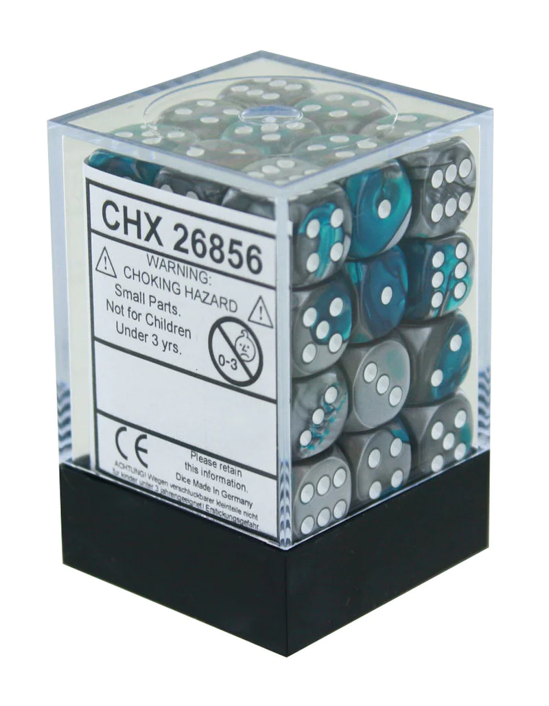 36 Gemini Steel-Teal/White 12mm d6 Block - CHX26856