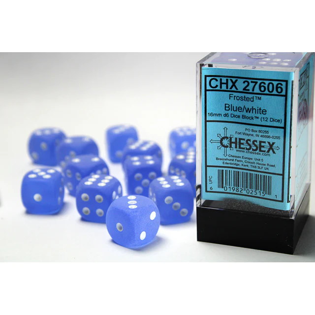 12 16mm Frosted Blue/White D6 Dice Set - CHX27606