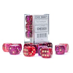 Chessex Dice: 16mm D6 12ct Gemini Translucent Red Violet Gold CHX26667