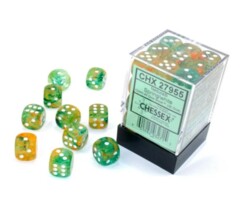 Chessex Dice: 12mm D6 36ct Luminary (black light reactive) Nebula Spring White CHX27955