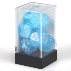 Chessex Dice: 7 Set Polyhedral Luminary (black light reactive) Sky Silver CHX27566