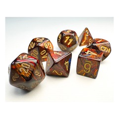 Chessex Dice: 7 Set Polyhedral Mini Scarab Blue Blood Gold CHX20419