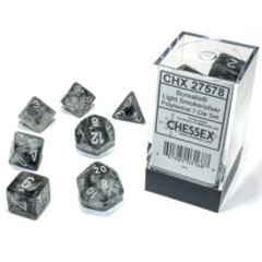 Chessex Dice: 7 Set Polyhedral Luminary (black light reactive) Borealis Light Smoke Silver CHX27578