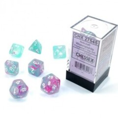 Chessex Dice: 7 Set Polyhedral Luminary (black light reactive) Nebula Wisteria White CHX27545