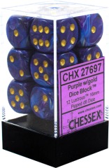 Chessex Dice: 16mm D6 12ct Lustrous Purple Gold CHX27697