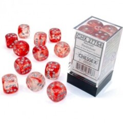 Chessex Dice: 16mm D6 12ct Luminary (black light reactive) Nebula Red Silver CHX27754