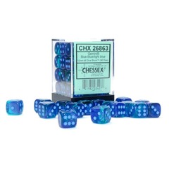 Chessex Dice: 12mm D6 36ct Luminary (black light reactive) Gemini Blue Light Blue CHX26863