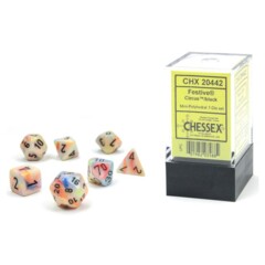 Chessex Dice: 7 Set Polyhedral Mini Festive Circus Black CHX20442