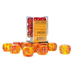 Chessex Dice: 16mm D6 12ct Gemini Translucent Red Yellow Gold CHX26668