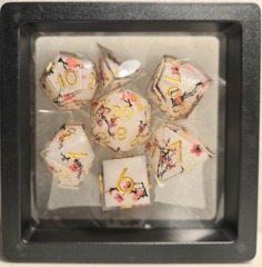 Dice Set: 7 Set Polyhedral Sharp Edge Resin White Cherry Blossom Sparkle MM721