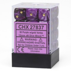 Chessex Dice: 12mm D6 36ct Vortex Purple Gold CHX27837