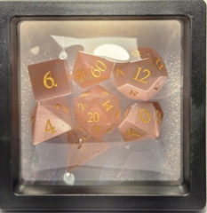 Dice Set: 7 Set Polyhedral Stone Cat's Eye Pink MM776