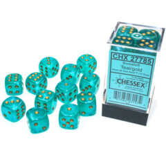 Chessex Dice: 16mm D6 12ct Luminary (black light reactive) Borealis Teal Gold CHX27785