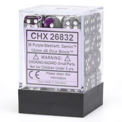 Chessex Dice: 12mm D6 36ct Gemini Purple Steel White CHX26832