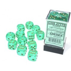 Chessex Dice: 16mm D6 12ct Luminary (black light reactive) Borealis Light Green Gold CHX27775