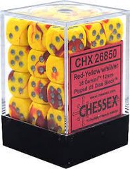 Chessex Dice: 12mm D6 36ct Gemini Red Yellow Silver CHX26850