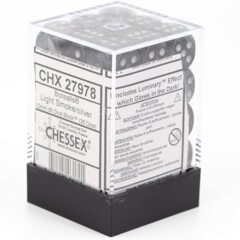 Chessex Dice: 12mm D6 36ct Luminary (black light reactive) Borealis Light Smoke Silver CHX27978