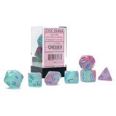 Chessex Dice: 7 Set Polyhedral Luminary (black light reactive) Gemini Gel Green Pink Blue CHX26464