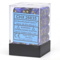 Chessex Dice: 12mm D6 36ct Gemini Black Blue Gold CHX26835