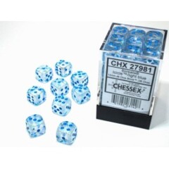 Chessex Dice: 12mm D6 36ct Luminary (black light reactive) Borealis Icicle Light Blue CHX27981