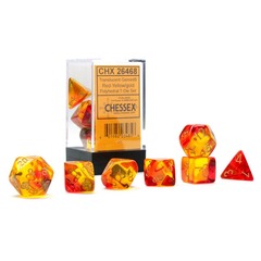 Chessex Dice: 7 Set Polyhedral Gemini Translucent Red Yellow Gold CHX26468