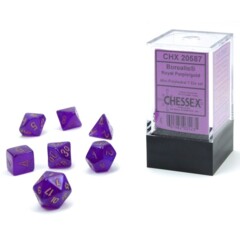 Chessex Dice: 7 Set Polyhedral Mini Luminary (black light reactive) Royal Purple Gold CHX20587