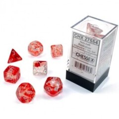 Chessex Dice: 7 Set Polyhedral Luminary (black light reactive) Nebula Red Silver CHX27554