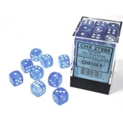 Chessex Dice: 12mm D6 36ct Luminary (black light reactive) Borealis Sky Blue White CHX27986