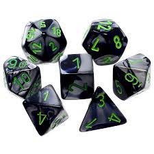 Chessex Dice: 7 Set Polyhedral Mini Gemini Black Grey Green CHX20645