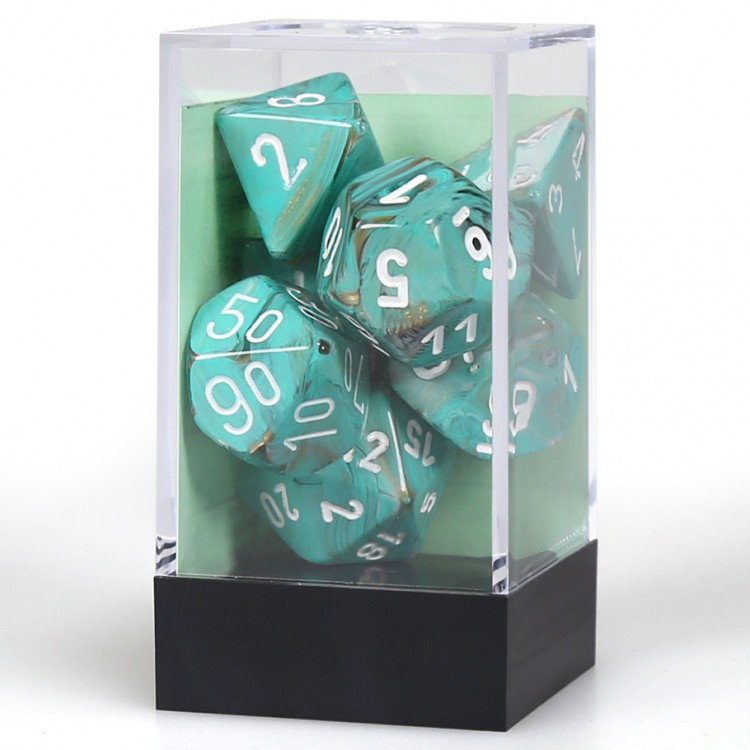 Chessex Dice: 7 Set Polyhedral Marble Oxi-Copper White CHX27403