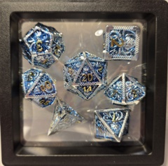 Dice Set: 7 Set Polyhedral Hollow Metal Cthulhu Silver Blue Gold MM787