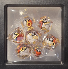 Dice Set: 7 Set Polyhedral Sharp Edge Resin Liquid Core Clear with Pokeballs MM801