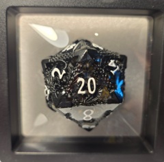 45mm D20 Sharp Edged Metal Black with Dragons MM806