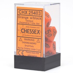 Chessex Dice: 7 Set Polyhedral Opaque Orange Black CHX25403