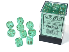 Chessex Dice: 12mm D6 36ct Luminary (black light reactive) Borealis Light Green Gold CHX27975