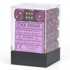 Chessex Dice: 12mm D6 36ct Gemini Black Purple Gold CHX26840