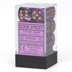 Chessex Dice: 16mm D6 12ct Vortex Purple Gold CHX27637