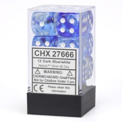 Chessex Dice: 16mm D6 12ct Nebula Dark Blue White CHX27666