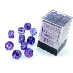 Chessex Dice: 12mm D6 36ct Luminary (black light reactive) Nebula Nocturnal Blue CHX27957