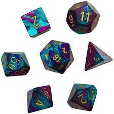 Chessex Dice: 7 Set Polyhedral Mini Gemini Purple Teal Gold CHX20649