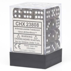 Chessex Dice: 12mm D6 36ct Smoke White Translucent CHX23808