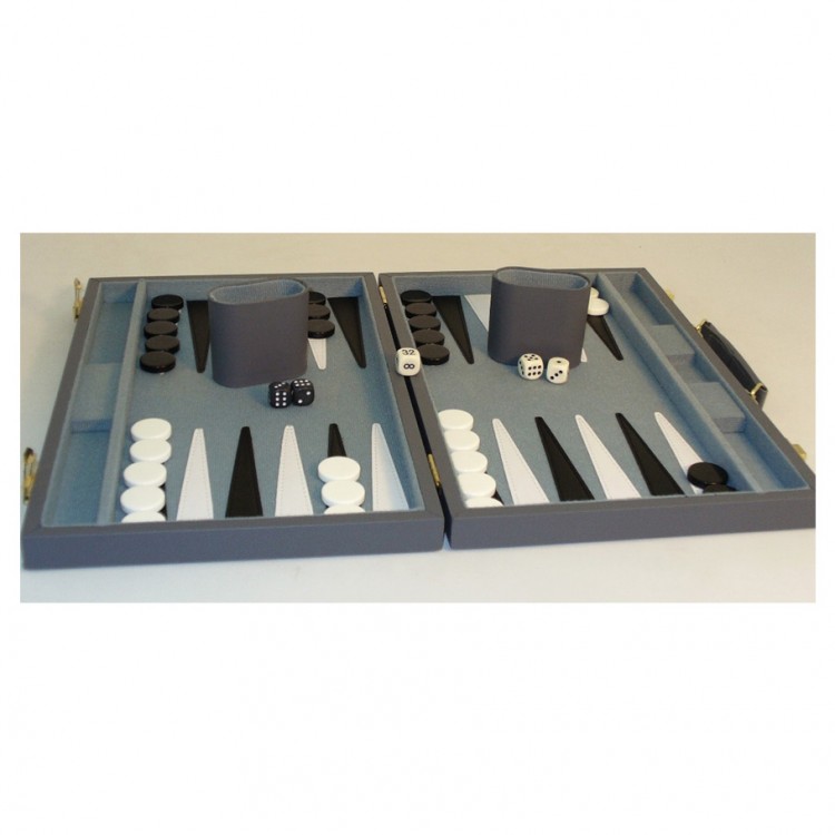 Backgammon Set: 15 Grey Vinyl Deluxe