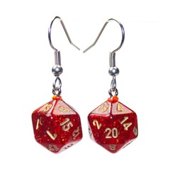 Chessex Dice: D20 Mini Hook Earrings Glitter Ruby Gold CHX54208