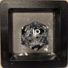 Dice Set: D20 Sharp Edge Resin Liquid Core Clear Sparkles with Black Cats MM761