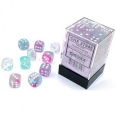 Chessex Dice: 12mm D6 36ct Luminary (black light reactive) Nebula Wisteria White CHX27945