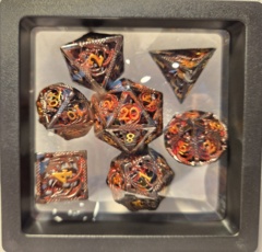 Dice Set: 7 Set Polyhedral Hollow Metal Dragon Silver Red Gold MM791
