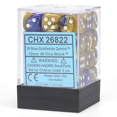Chessex Dice: 12mm D6 36ct Gemini Blue Gold White CHX26822