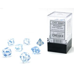 Chessex Dice: 7 Set Polyhedral Mini Luminary (black light reactive) Ice Light Blue CHX20581