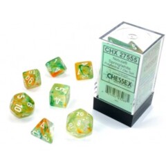 Chessex Dice: 7 Set Polyhedral Luminary (black light reactive) Nebula Spring White CHX27555