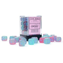 Chessex Dice: 12mm D6 36ct Luminary (black light reactive) Gemini Gel Green Pink Blue CHX26864